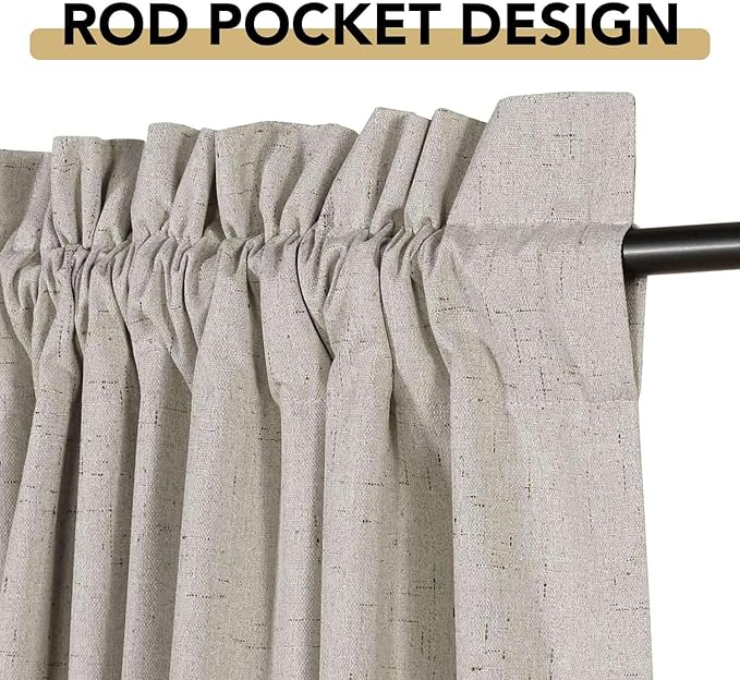 H.VERSAILTEX Linen Look 100% Blackout Curtains 63 Inches Long for Bedroom Full Light Blocking Rod Pocket 42 Inches Wide Linen Textured Thick Window Curtain Drapes with White Backing, Stone, 2 Panels
