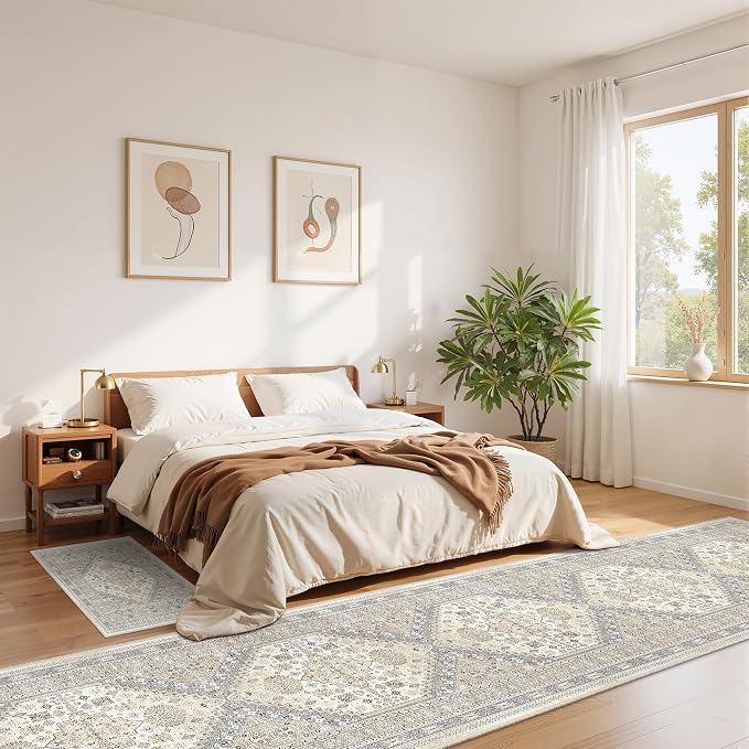 zesthome 2x12 Runner Rug, Long Hallway Rugs for Dining Room, Living Room, Bedroom, Machine Washable Kitchen Carpet Runner with Rubber Backing, Soft Low Pile Indoor Rug (Beige,2'x12')
