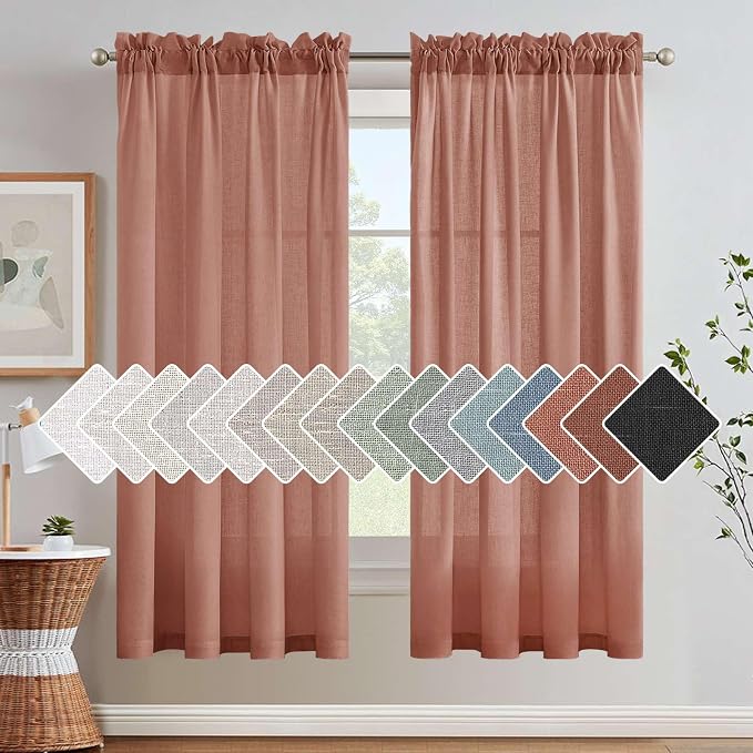 H.VERSAILTEX Linen Curtains Elegant Natural Linen Blended Curtains Energy Efficient Light Filtering/Rod Pocket Window Treatments Panels/Drapes for Living Room (Set of 2, Rust, 52 inch W X 72 inch L)