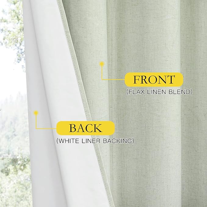 NICETOWN Sage Green High-End Thermal Flax Linen Curtains, Full Blackout Privacy Drapes 72" Long for Dining Room, Soundproof Window Treatment Panels for Hall Room, 52" Wide Per Panel, Set of 2