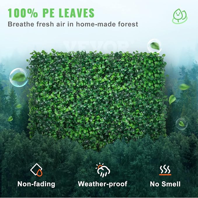 VEVOR Artificial Boxwood Panels,12PCS 10x10 inch, Artificial Grass Backdrop Wall Boxwood Hedge Wall Mat, Privacy Hedge Screen UV Protected for Outdoor Indoor Garden Fence Backyard