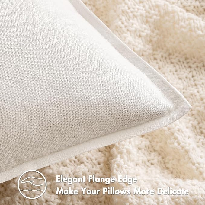 MIULEE Pack of 2 Decorative Linen Pillow Covers 18x18 Inch Pure White | Boho Farmhouse Modern Soft Spring Accent Throw Pillows Neutral Cushion Covers for Sofa Couch Bed Living Room Home Decor