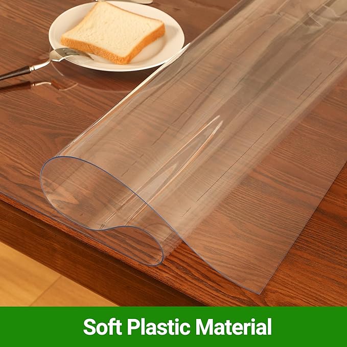 ETECHMART Clear Plastic Table Cover Protector Rectangle 20 x 48'', Thick Waterproof Transparent Table Protector for Dining Table, Non-Slip Heat Resistant Clear Desk Mat for Kitchen Office Desktop