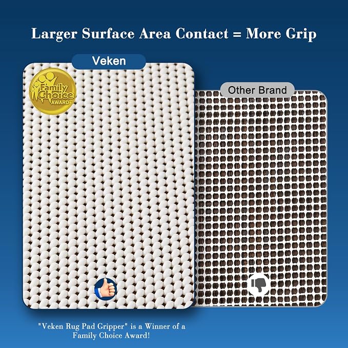 Veken Non Slip Rug Pad Gripper 8 x 10 Feet, 1/4 inch Thick Cushioned Pads for Any Hard Surface Floors, Keep Your Rugs Safe and in Place, Under Carpet Mat, with Over 99 Pieces Anti-Slip Square Pattern