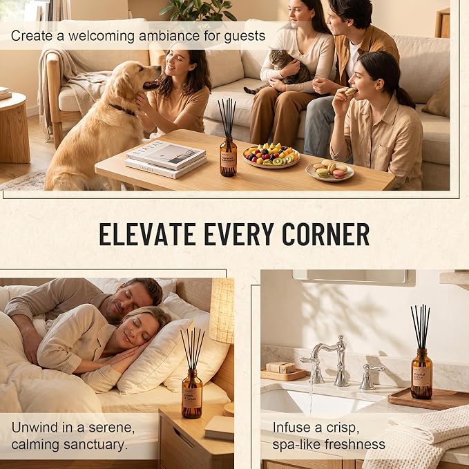Auelife Reed Diffuser Set, Coastal Citrus 2 Pack 8 Fl Oz Scented Diffuser with Fiber Sticks, Home Fragrance Reed Diffuser for Bathroom Decor, Bedroom, Office & Housewarming Gift