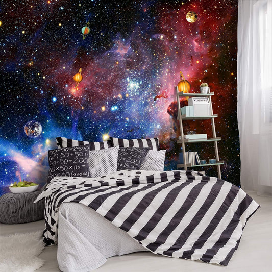 -Galaxy Universe Planet Ceiling Fabric Wallpaper Boys Girls Nursery Starry Sky Children Bedroom Bathroom Large Mural- 91"x65"（ not Peel and Stick）