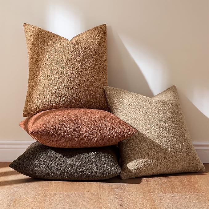 MIULEE Pack of 4 Fall Decorative Textured Boucle Throw Pillow Covers | 18x18 Inch Rustic Accent Pillow Cases Soft Couch Cushion Covers for Modern Farmhouse Boho Sofa Bed Livingroom Home Decor