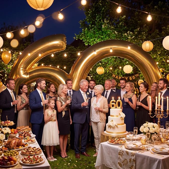 Seenelling 17 ft Golden 60th Anniversary Giant Inflatable Archway Decoration Built-in LED Lights for Birthday Wedding Anniversary Corporate Celebration Party Entrance Outdoor Supplies