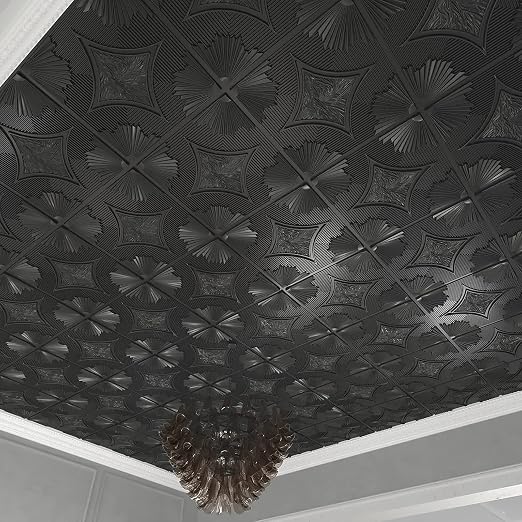 Art3d Drop Ceiling Tiles 24x24 in Black (12-Pack, 48 Sq.ft), 3D Wainscoting Panels Glue Up 2x2