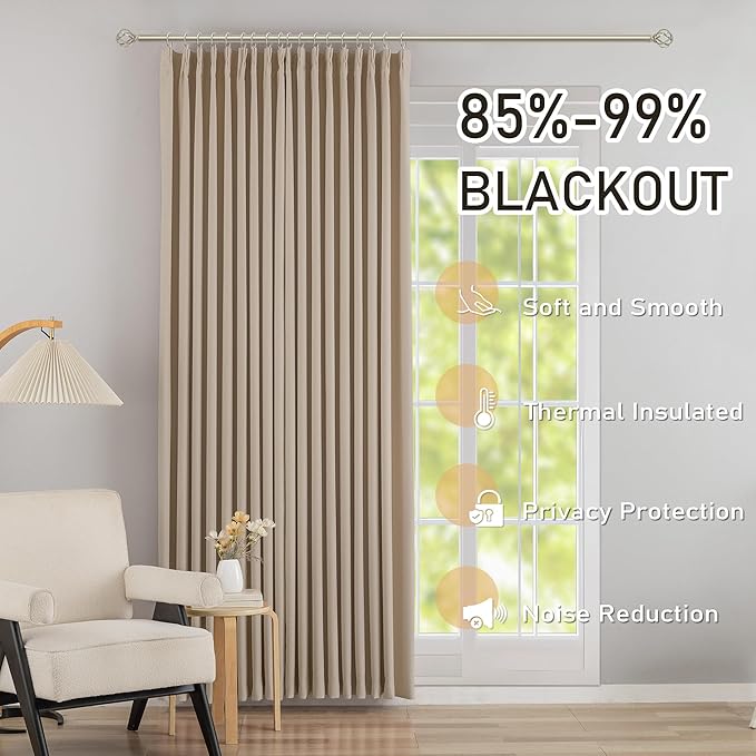 DONREN Sand Pinch Pleated Blackout Curtains with Hooks - 104 inch Length Room Darkening Thermal Insulated Window Curtain Panels for Living Room Bedroom 2 Panel 40" Wx104 L