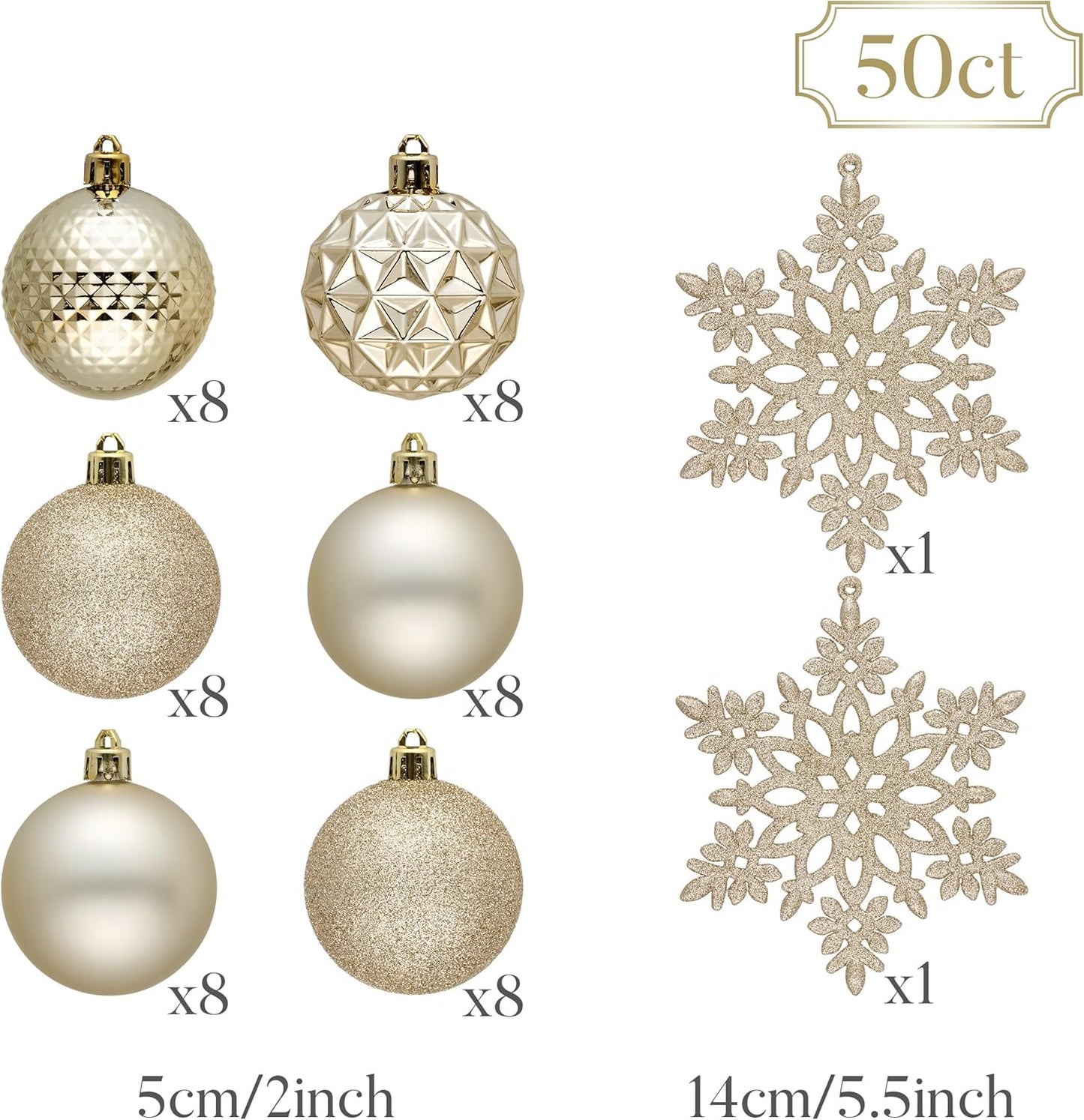 Valery Madelyn Christmas Tree Decorations Ornament Set for Fall Halloween, 50ct 2 Inches Champagne Shatterproof Christmas Ball Ornaments Hanging Xmas Holiday Party Decor