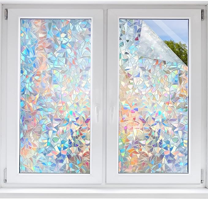 STATINT Stained Glass Privacy Film, UV Blocking Rainbow Static Cling Non-Adhesive Vinyl Stickers for Home Door Window, 29.5 Inch X 6.5 Feet