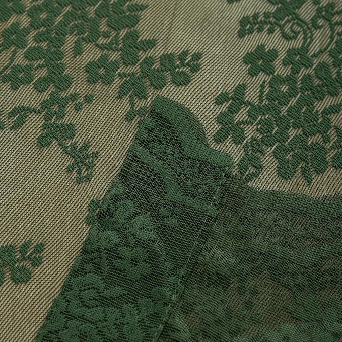 YJ YANJUN Vintage Lace Curtains 72 Inches Long-Victorian Floral Pattern Dark Olive Green Sheer Curtain Panels for Living Room Bathroom Spring Embroidered Drapes Light Filtering 2 Panels 52W x 72L