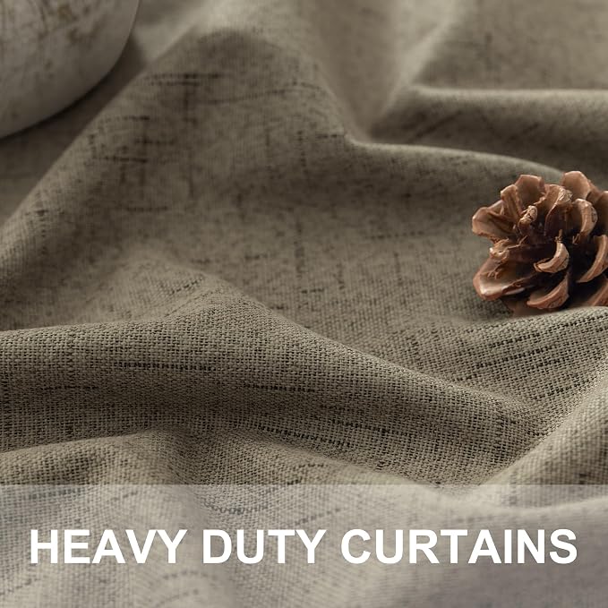 Linen Brown Curtains for Bedroom 84 Inch Long 2 Panel Burg 100% Blackout Back Tab Pleated Look Drape Light Blocking Thermal Insulated Burlap Farmhouse Black Out Curtain for Living Room 52x84 in Length