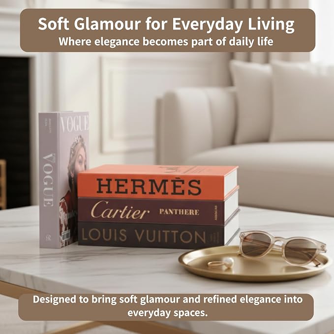 PROBENEX 4 Pcs Decorative Books | Faux Glam Coffee Table & Shelf Decor | Glamorous Designer Look for Living Room, Office and Entryway - Not Real, Tool-Free 2-Min Setup
