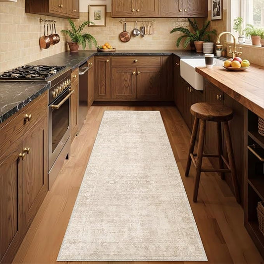 Homemate Washable Rug 2x6 Area Rugs - Vintage Faux Wool Rugs for Living Room Bedroom Dining Room - Non Slip Foldable Carpet Indoor Area Rug for Home Decor（2'x6', Beige