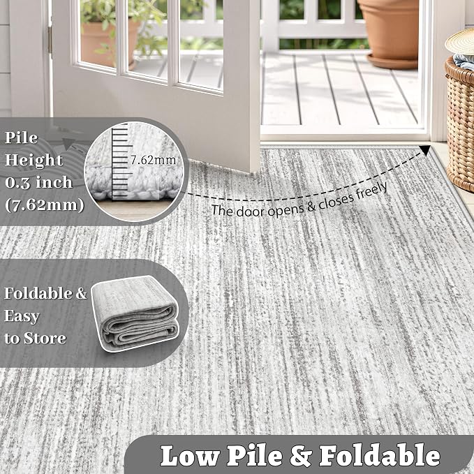Area Rug 5x7 Living Room Rugs: Washable Modern Rug Non-Slip Soft Rugs Stain Resistant Printed Rug Indoor Carpet for Bedroom Kitchen Dining Room Nursery Home(Grey, 5'x7')
