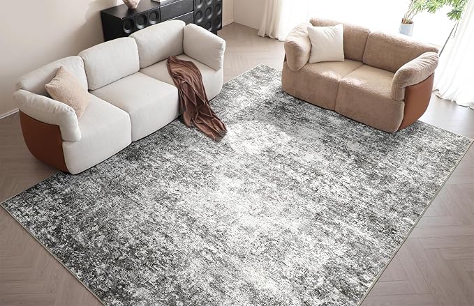 LOVORAL Area Rugs for Living Room: 8x10 Washable Neutral Abstract Rug for Bedroom Large Soft Modern Dining Room Rugs Indoor Floor Low Pile Carpet for Home Office Nursery - Grey