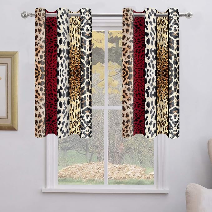 Wild Animal Print Curtain, Room Darkening Thermal Insulated Blackout Leopard Boa Window Drapes with Grommets for Living, Dining, Bedroom, Red Leopard Print, 42"x 60", 2 Panels