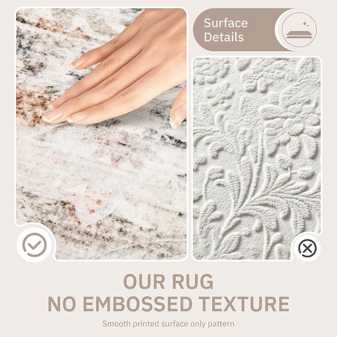 Soalmost 6x9 Area Rugs for Living Room, Washable Bedroom Soft Rug Taupe | Vintage Floral Stain Resistant Non-Slip Low Pile Throw Large Carpet for Dining Room Kitchen Home Office Nursery 6'x9'