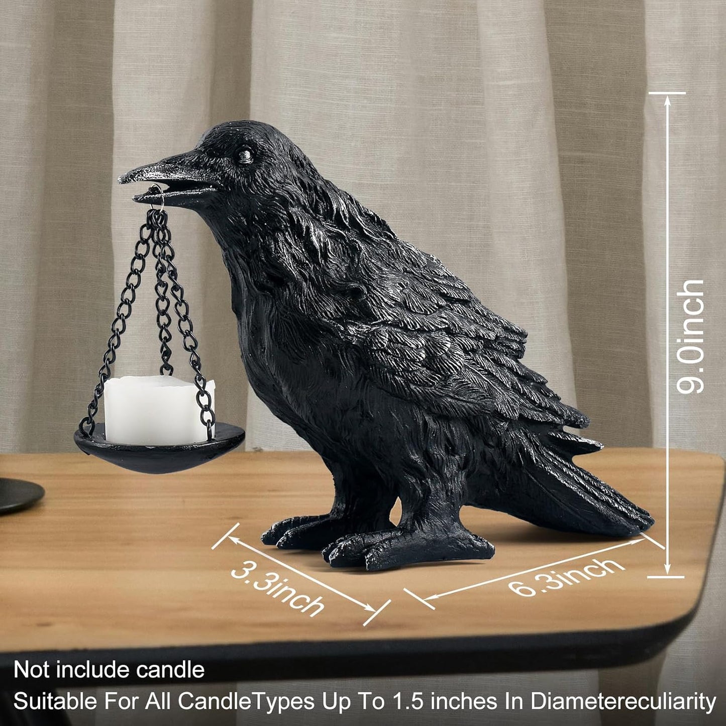 Raven Gothic Home Decor Fake Crow Light Holder Raven Lamp Tealight Candle Holder Resin Raven Statue Wearing Silver