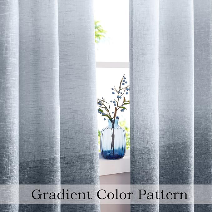 Ombre Door Curtain 100" Extra Wide Gradient Print on Rayon Blend Light Filtering Fabric Window Treatment for Sliding Patio Door with 14 Grommets, Cream White to Indigo Blue, 100" x 84", 1 Panel