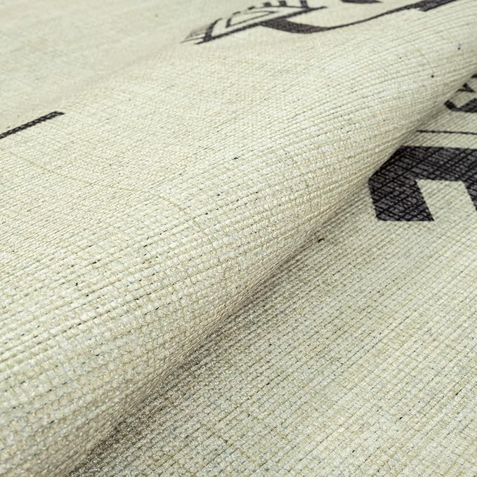 GLN Rugs Contemporary Collection - Machine Washable Area Rug, Contemporary Washable, Non Slip, Low Pile Chenille Rug, Living Room, Bedroom, Kitchen Rug (2' x 3' Cream/Anthracite)