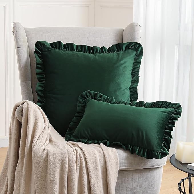 bilin gaier Velvet Dark Green 12x20 Throw Pillow Covers Set of 2,Spring Home Decor Pillow Covers with Zipper for Indoor & Outdoor Use,Rectangular Decorativeative Pillow Cases for Couch,Bed,Living Room