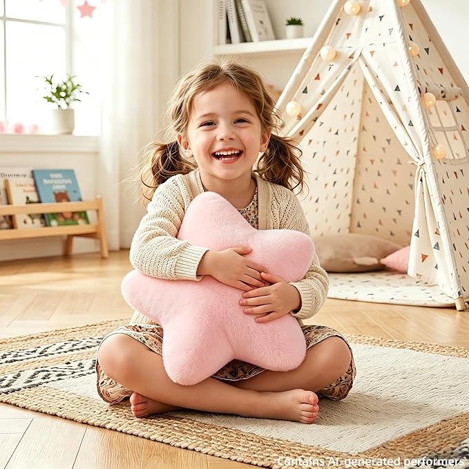 Star Pillow 15.4" Pink Decorative Throw Pillows for Girls Bedroom Decor | Star Shaped, Soft Fluffy Plush, for Couch Bed Sofa Chair, Floor Cushions, Aesthetic Room Decor for Girls Living Room Bedroom