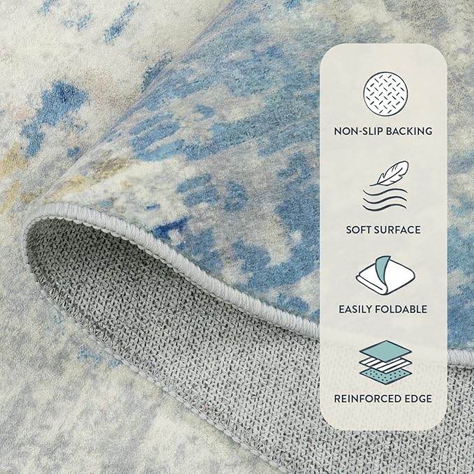 Lahome Modern Abstract Blue Bathroom Rug, 2x6 Washable Long Hallway Rug Soft Non Slip Blue Floor Accent Carpet Runner for Entryway Kitchen Laundry Room Doorway Bedroom