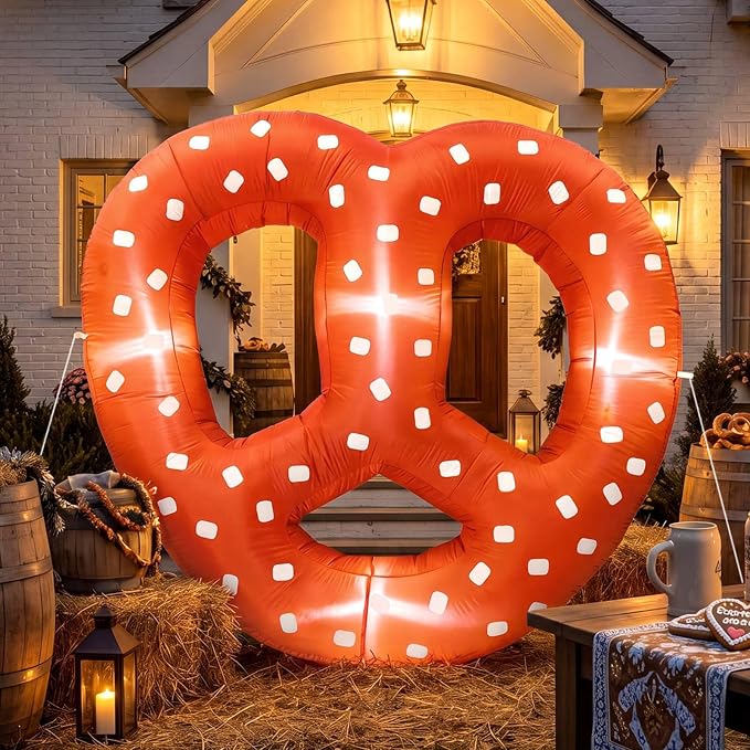 VIHOSE 5.5ft Giant Inflatable Pretzel–Oktoberfest Beer Festival Party Decoration, Oktoberfest Pretzel Blow up with Built in Lights LED for Beer Gardens Parties Holiday Prop