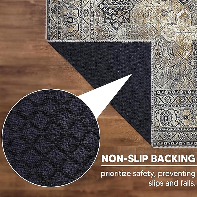 Keen Home Design 6x9 Rug - Machine Washable Area Rug with Non-Slip Backing, Ideal for Living Room, Dining Room, Bedroom - Vintage, Easy Clean, Durable, Low Pile Rug - (6' x 9')