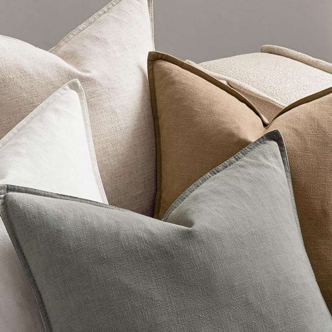 MIULEE Neutral Boho Linen Decorative Pillow Covers 20x20 Inch Pack of 4 | Natural Throw Pillow Covers Soft Farmhouse Couch Pillowcases Modern Home Decors for Living Room Bed Sofa