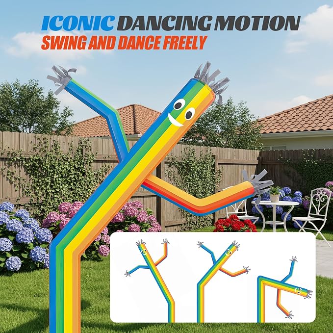 6ft Rainbow Sky Air Puppet Dancer Inflatable Waving Tube Man with Lights & Built-in Blower - Wacky Waving Dancing Tube Guy for Business Promotion Stand Out Christmas Advertising
