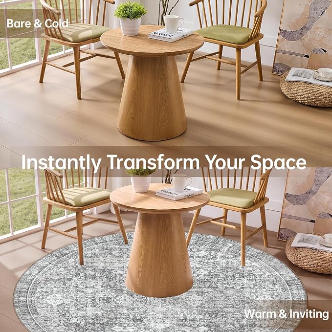 Sasttie Round Rugs 8ft, Ultra-Soft Washable Circle Rug, Low Pile Foldable Thin rugs with Non-Slip Backing, Skin-Friendly Stain Resistant Carpet for Living Room, Bedroom, Kitchen, Dorm, 8ft, Light Grey