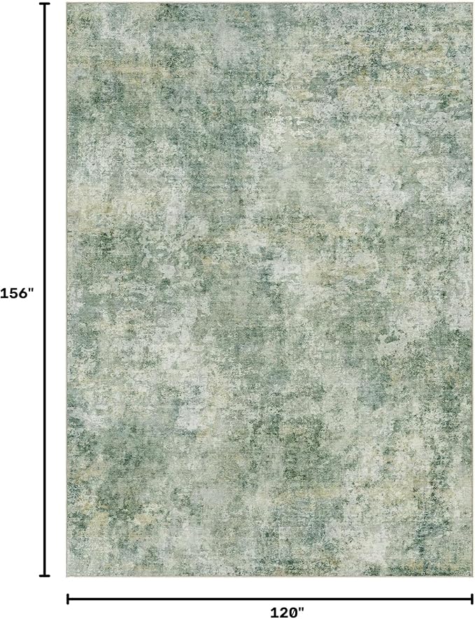 Tortania Washable 10x13 Area Rug for Living Room: Modern Abstract Neutral Large Soft Thin Rugs - Non Slip Indoor Carpet for Bedroom Dining Room Office Nursery Home Floor Decoration - Olive Green