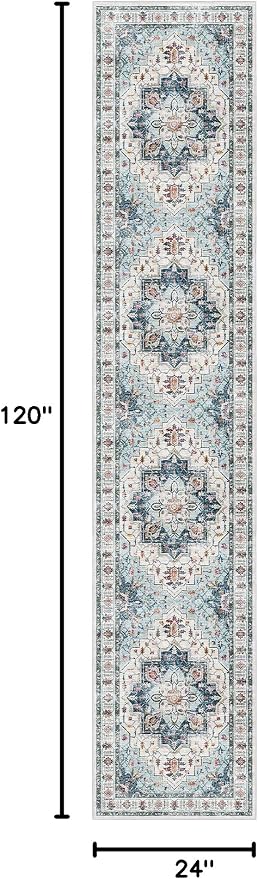 Madane Runner Rugs for Hallway 2x10 Long Washable Non-Slip Hallway Runner Rug Low-Pile Stair Kitchen Runner Throw Carpet for Entrance Living Dining Laundry Room (Blue, 2 x 10)