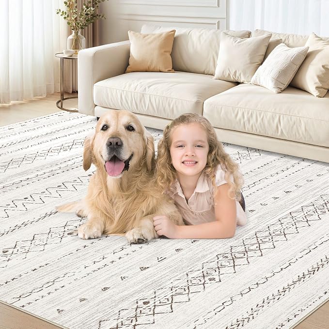cotiled 12x15 Area Rugs Living Room Rug: Washable Boho Rugs with Non Slip Backing Large Soft Indoor Stain Resistant Carpet for Bedroom Farmhouse Dining Room Lightweight Home Decor Brown