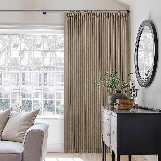100 Inch Linen Light Brown Pleated Curtains 2 Panels Set for Living Room Bedroom Farmhouse Linen Blend Back Tab Memory Shape Trained Pinch Pleat Window Curtain Latte 100 Inch Length for Office Home
