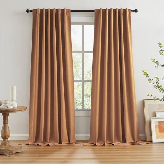 KEQIAOSUOCAI Burnt Orange Blackout Linen Curtains, 2 Panels Set, 50"W x 108"L, Farmhouse Style, Rod Pocket or Back Tab Hanging, Year-Round Use, Adult, Bedroom, Living Room