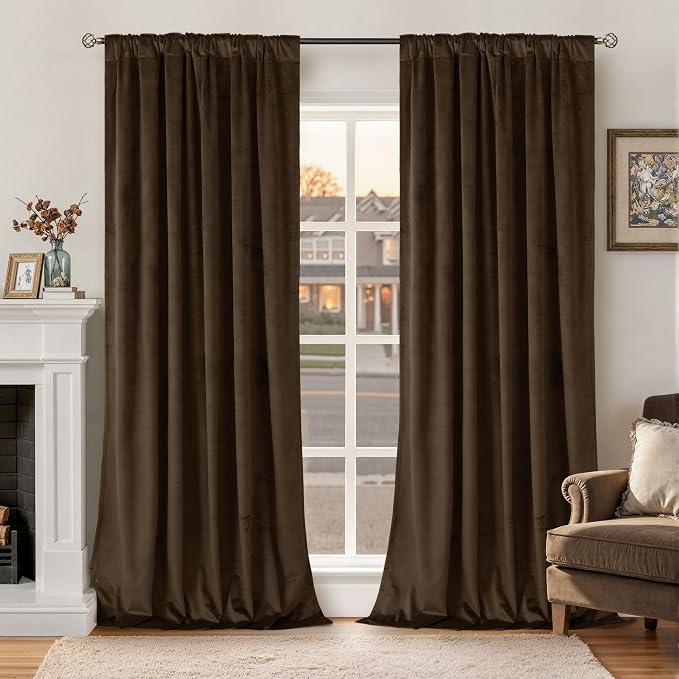 BGment Velvet Curtains 108 Inches Long - Brown Blackout Curtains for Living Room, Thick Elegant Thermal Insulated Room Darkening Back Tab and Rod Pocket Drapes for Bedroom, 2 Panels, 52 x 108 Inch