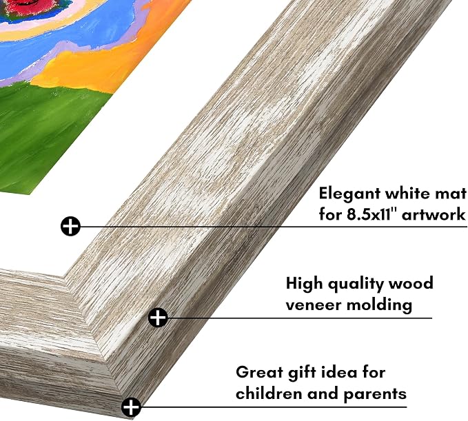 Americanflat Kids Artwork Frame Changeable (Driftwood) - Magnetic Door Holds 100 Art Pieces - 8.5x11 Letter Size Display with Mat or 10x12.5 Without Mat - My Mini Masterpiece