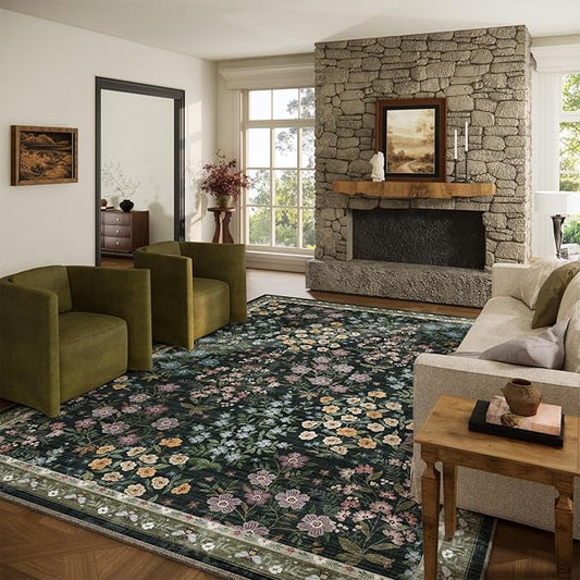 10x12 Area Rugs Living Room: Washable Rug Non Slip Stain Resistant Low Pile Ultra Soft Faux Wool Lightweight Large Rugs for Bedroom Dining Room Under Table Rug Indoor Nursery Home Office Farmhouse