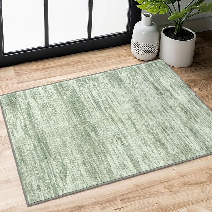 SIILOOM 2x3 Modern Abstract Rug for Entryway, Lime Green Super Soft Small Area Rug, Washable Non-Slip Kitchen Rugs, Low-Pile Mat for Bedside, Indoor Door Mat