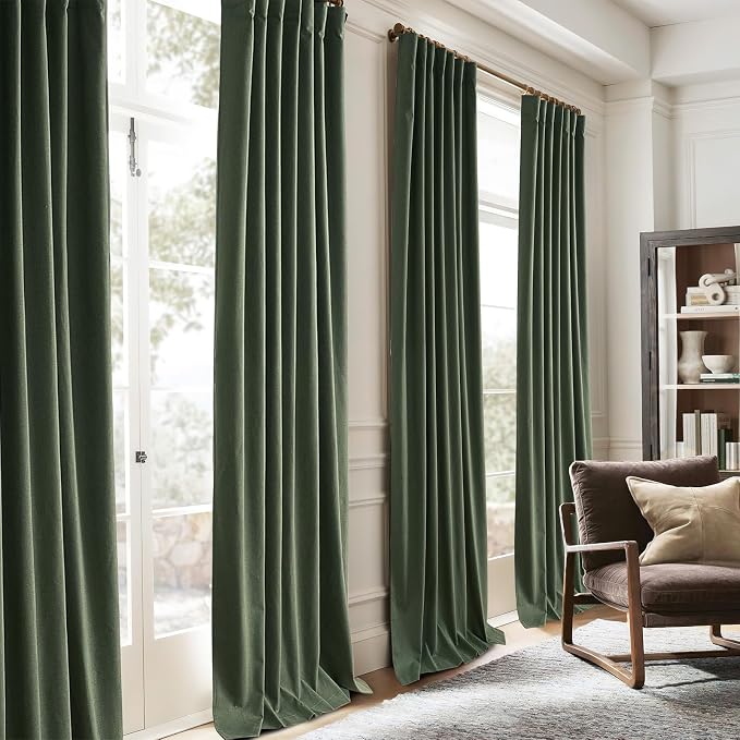 Large Window Room Darkening Curtains 108 Inches Long, Heavy Duty Thermal Insulated Curtains for Summer Pretty Blackout Drapes Fabric Thick for Bedroom Dark Hunter Green Olive (W50"xL108" 2Panel Set )