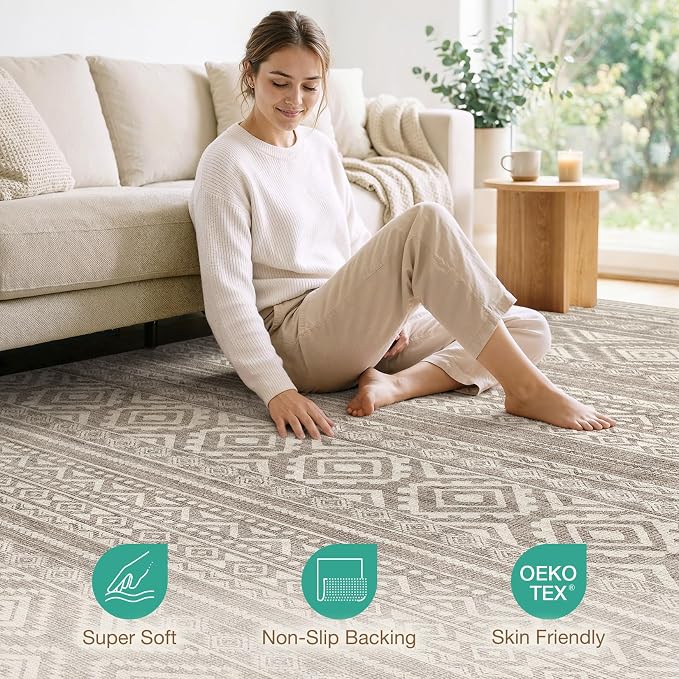 cotiled 5x8 Area Rugs Living Room Rug: Washable Boho Rugs with Non Slip Backing Large Soft Indoor Stain Resistant Carpet for Bedroom Farmhouse Dining Room Lightweight Home Decor Coffee Brown