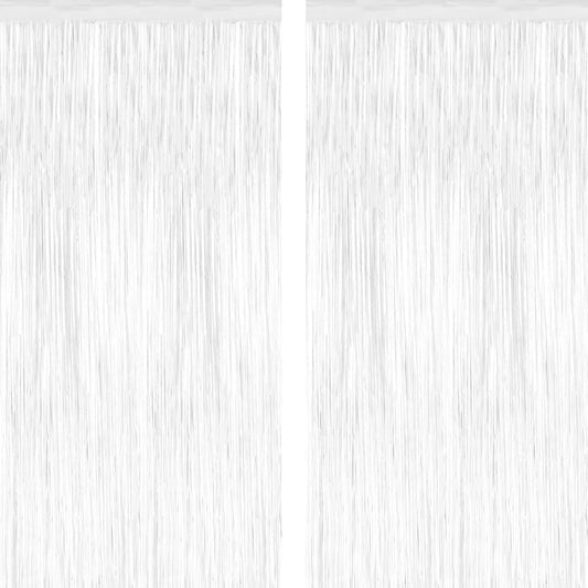 2 Pack Tinsel Backdrop, 3.28 x 7.05 Feet White Party Decorations, Metallic Foil Fringe Curtains Streamer Backdrop, Party Supplies Photo Props for Birthday Anniversaries Wedding
