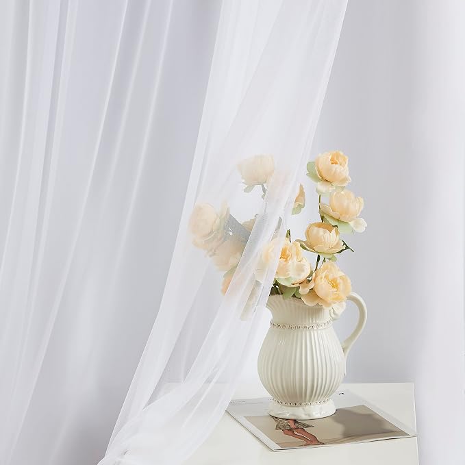 Bujasso White Full Blackout Curtain Panels with Sheer Overlay Mix and Match Double Layer Thermal Insulated Window Treatment Set for Living Room White Drapes with Tiebacks Grommet Top 54" Wx63 Lx2