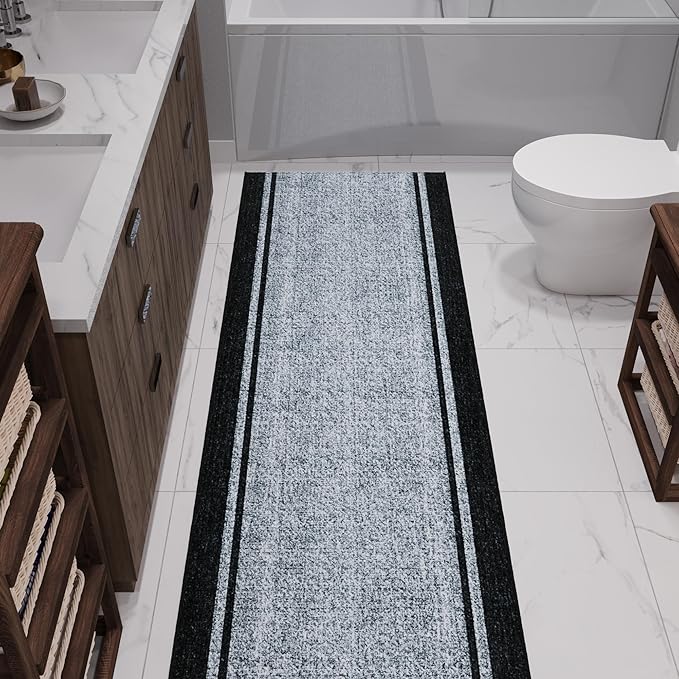 Ottomanson Aisle Runner Rug 2'7" x 46' – Soft Non-Slip Rug, Low Pile Carpet for Hallways, Events, Churches & Extra-Long Indoor Spaces, Border Gray