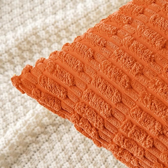 MIULEE Fall Pack of 2 Orange Corduroy Decorative Euro Sham Pillow Covers 22x22 Inch Soft Boho Striped Throw Pillow Covers Modern Farmhouse Home Decor for Sofa Living Room Couch Bed